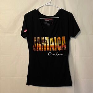 Sun Kissed Jamaica Graphic V-Neck Tee - Black